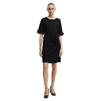 Tied Folded-Cuff Stretch Dress