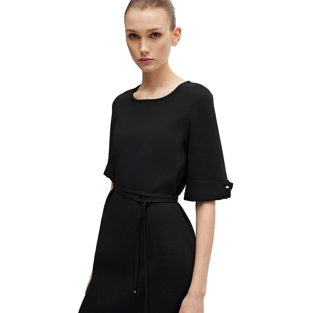 Tied Folded-Cuff Stretch Dress