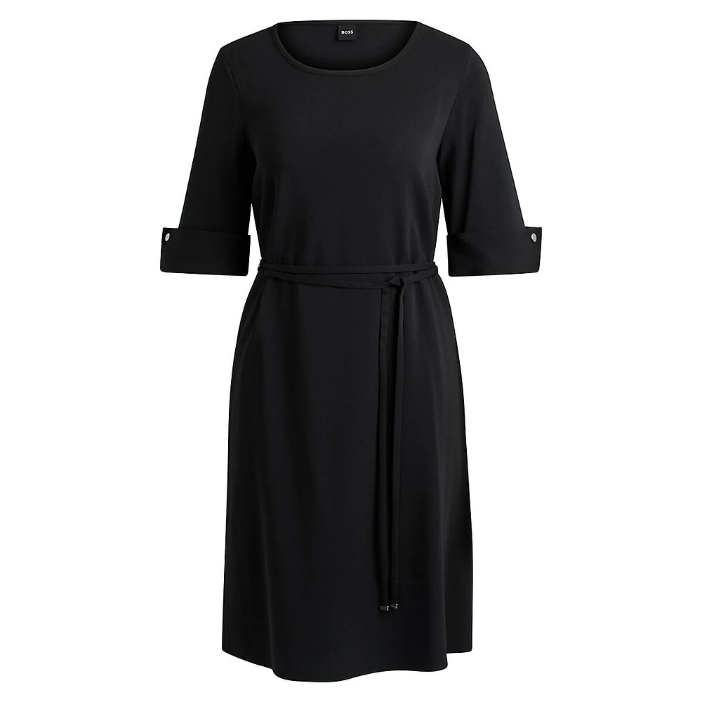 Tied Folded-Cuff Stretch Dress