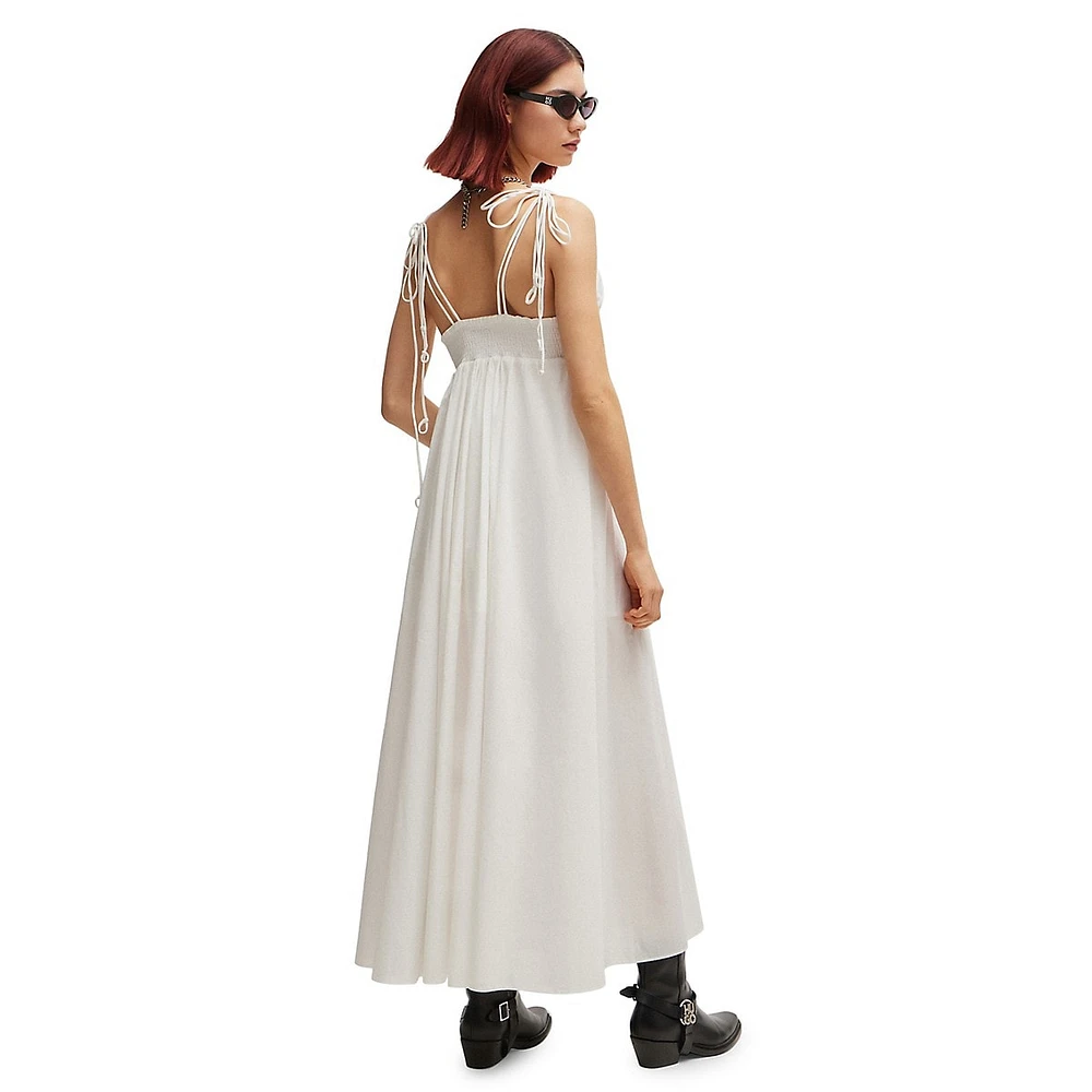 Cotton-Voile Maxi Dress With Smocking & Double Straps