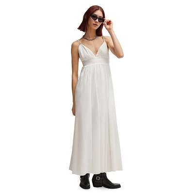 Cotton-Voile Maxi Dress With Smocking & Double Straps