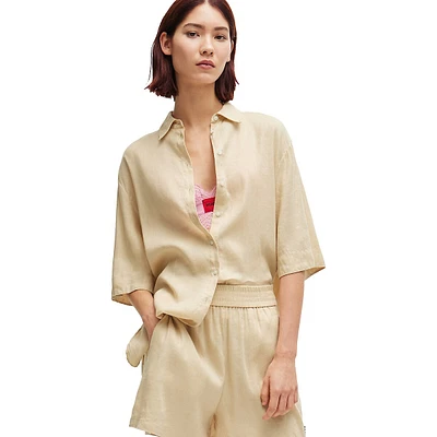 Linen-Blend Short-Sleeve Button-Down Shirt
