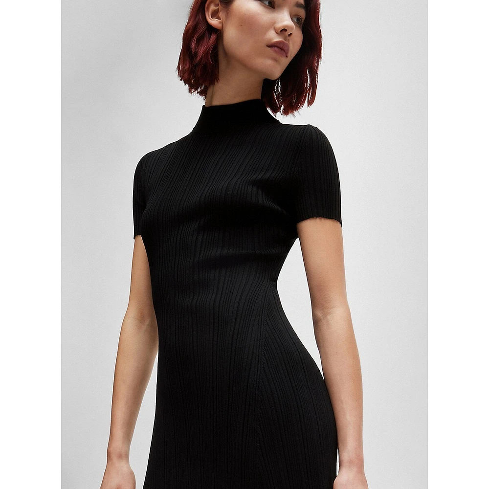 Slim-Fit Irregular-Rib Crepe Dress