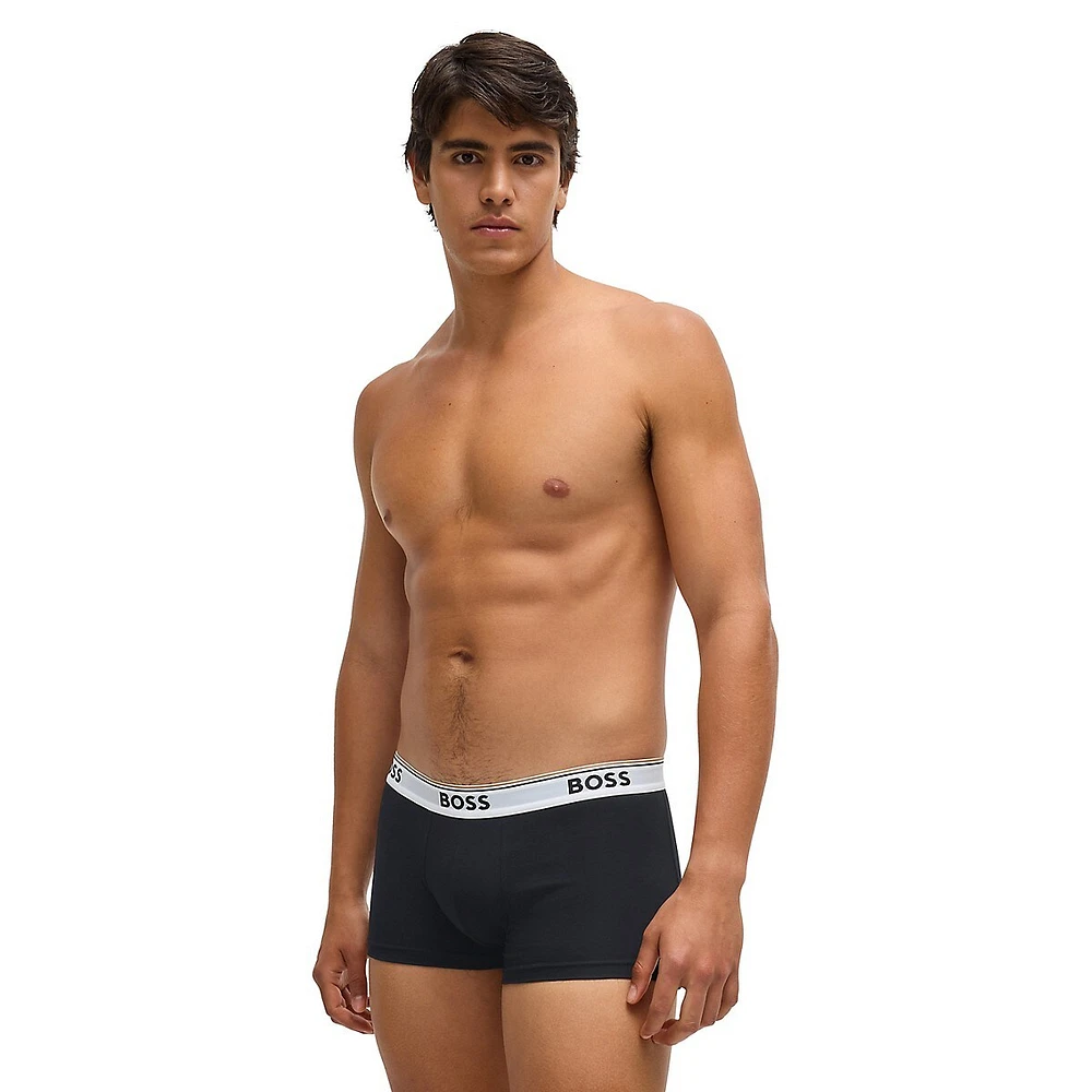3-Pack Stretch-Cotton Trunks With Logo Waistbands
