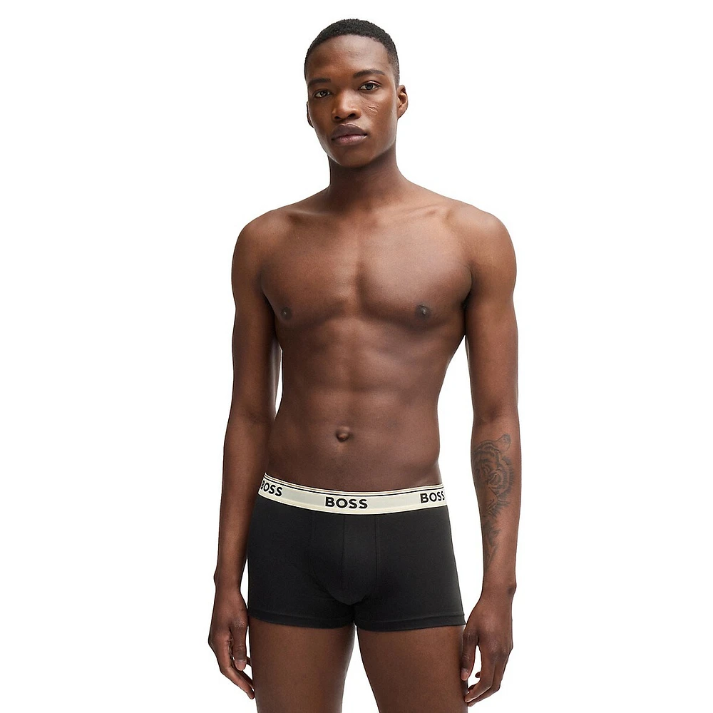 3-Pack Stretch-Cotton Trunks With Logo Waistbands