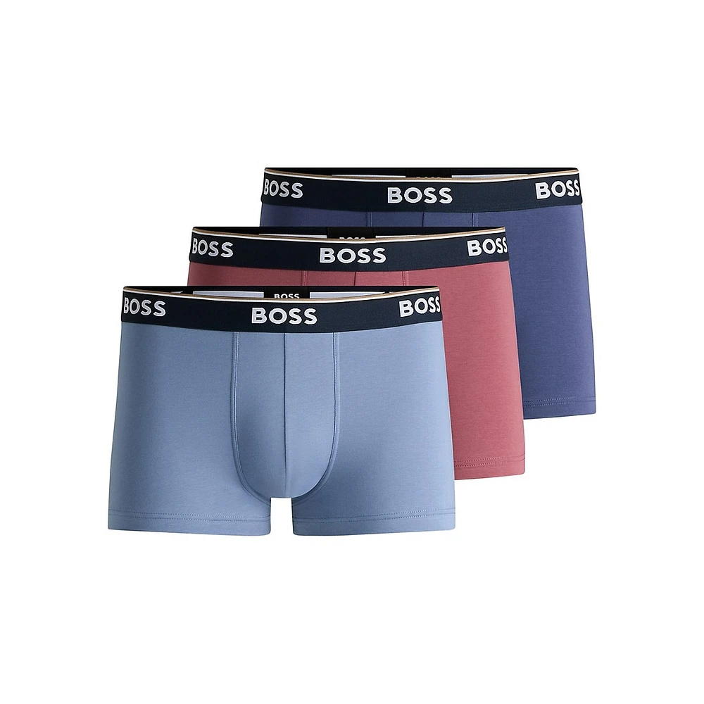 3-Pack Stretch-Cotton Trunks With Logo Waistbands