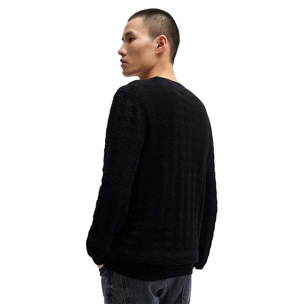 Houndstooth Check Cotton Crewneck Sweater