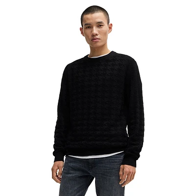 Houndstooth Check Cotton Crewneck Sweater