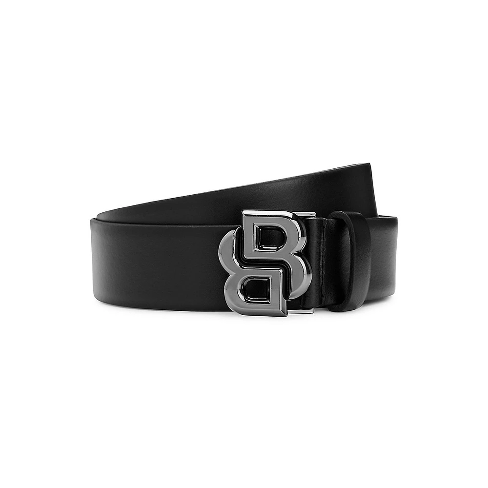 B Icon Double Monogram Buckle Leather Belt