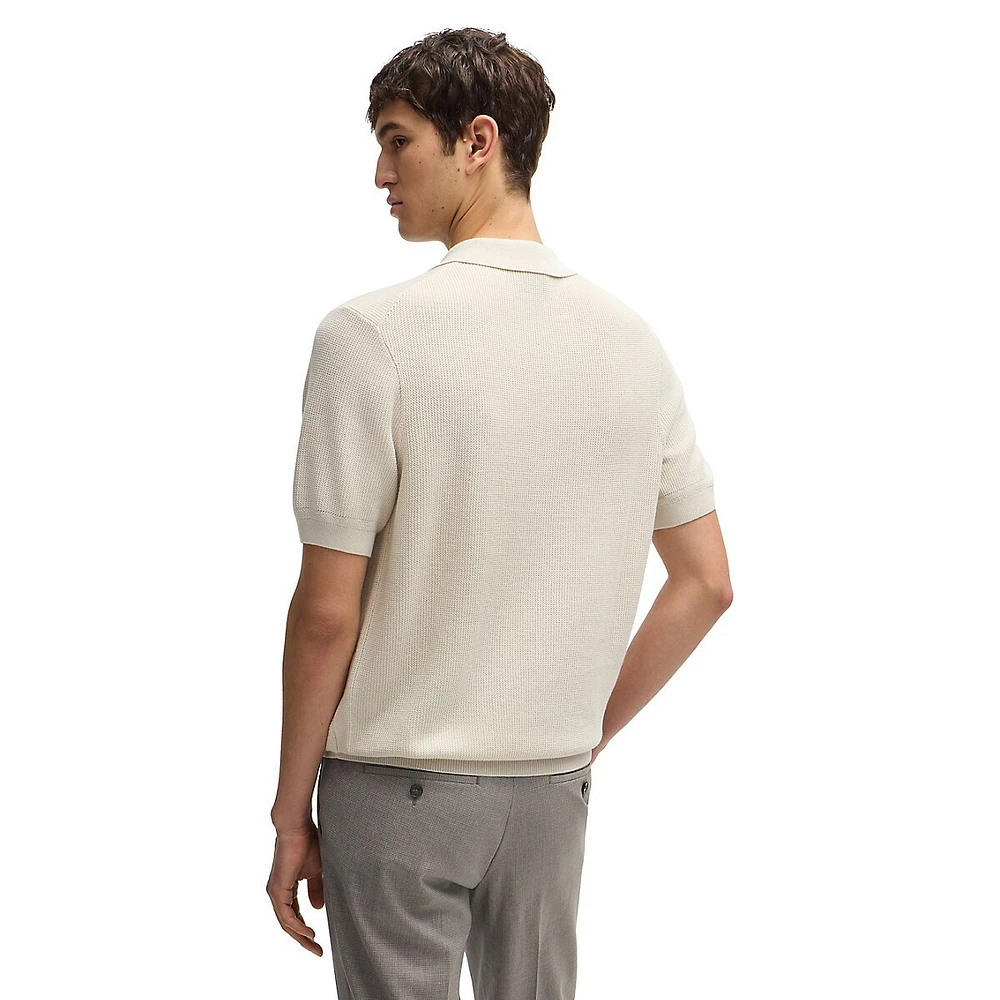 Regular-Fit Tencel-Cotton Polo Sweater With Mixed Structures