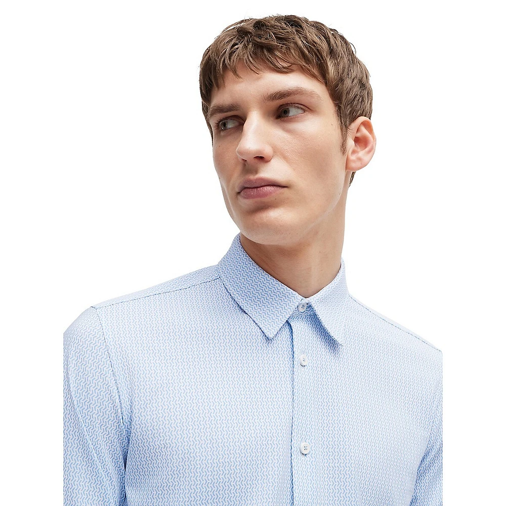 Slim-Fit Interlock-Print Dress Shirt