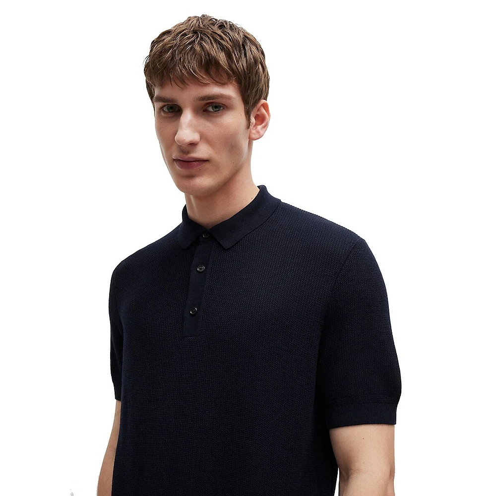 Regular-Fit Tencel-Cotton Polo Sweater With Mixed Structures