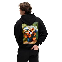 Oversized-Fit Floral Artwork Terry Hoodie