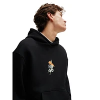 Oversized-Fit Floral Artwork Terry Hoodie