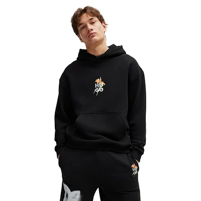 Oversized-Fit Floral Artwork Terry Hoodie