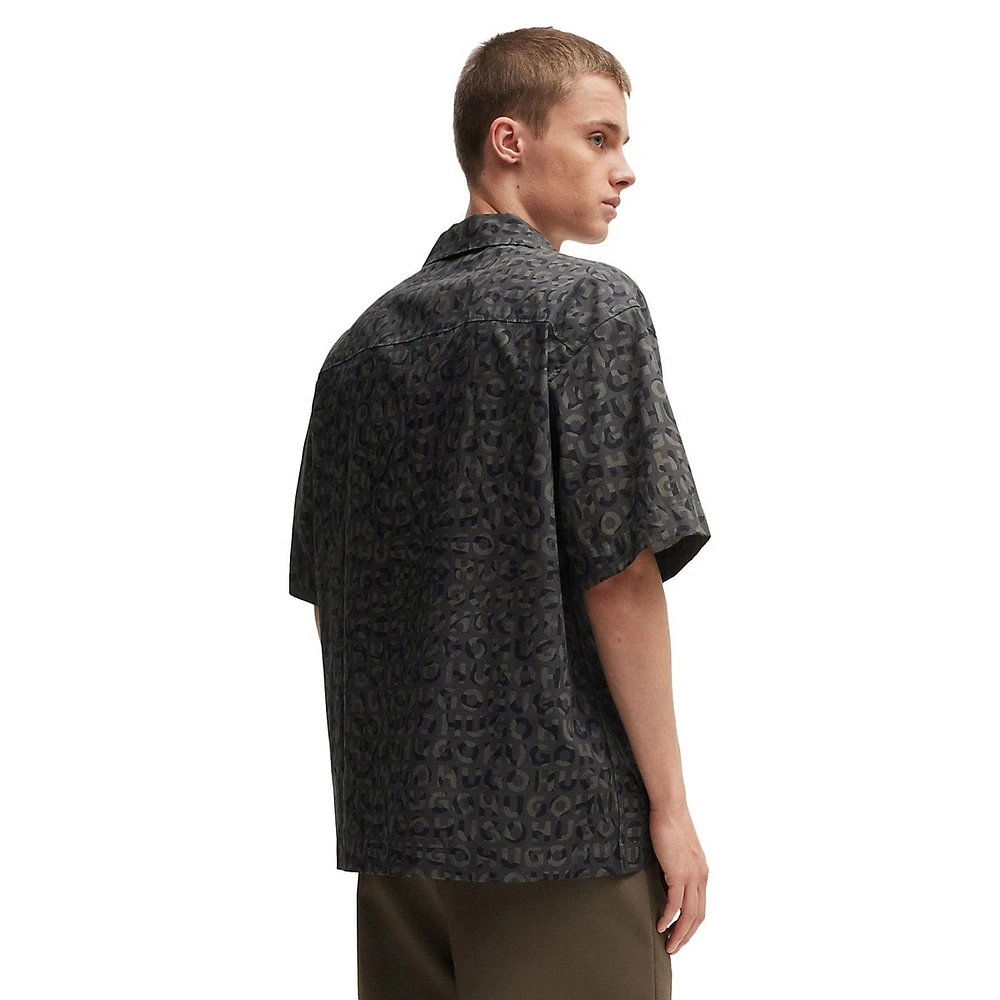 Oversized-Fit Logo-Print Short-Sleeve Poplin Shirt