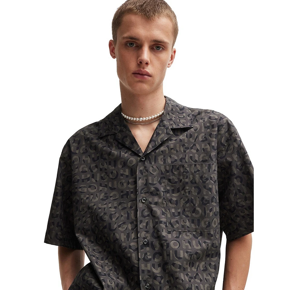 Oversized-Fit Logo-Print Short-Sleeve Poplin Shirt