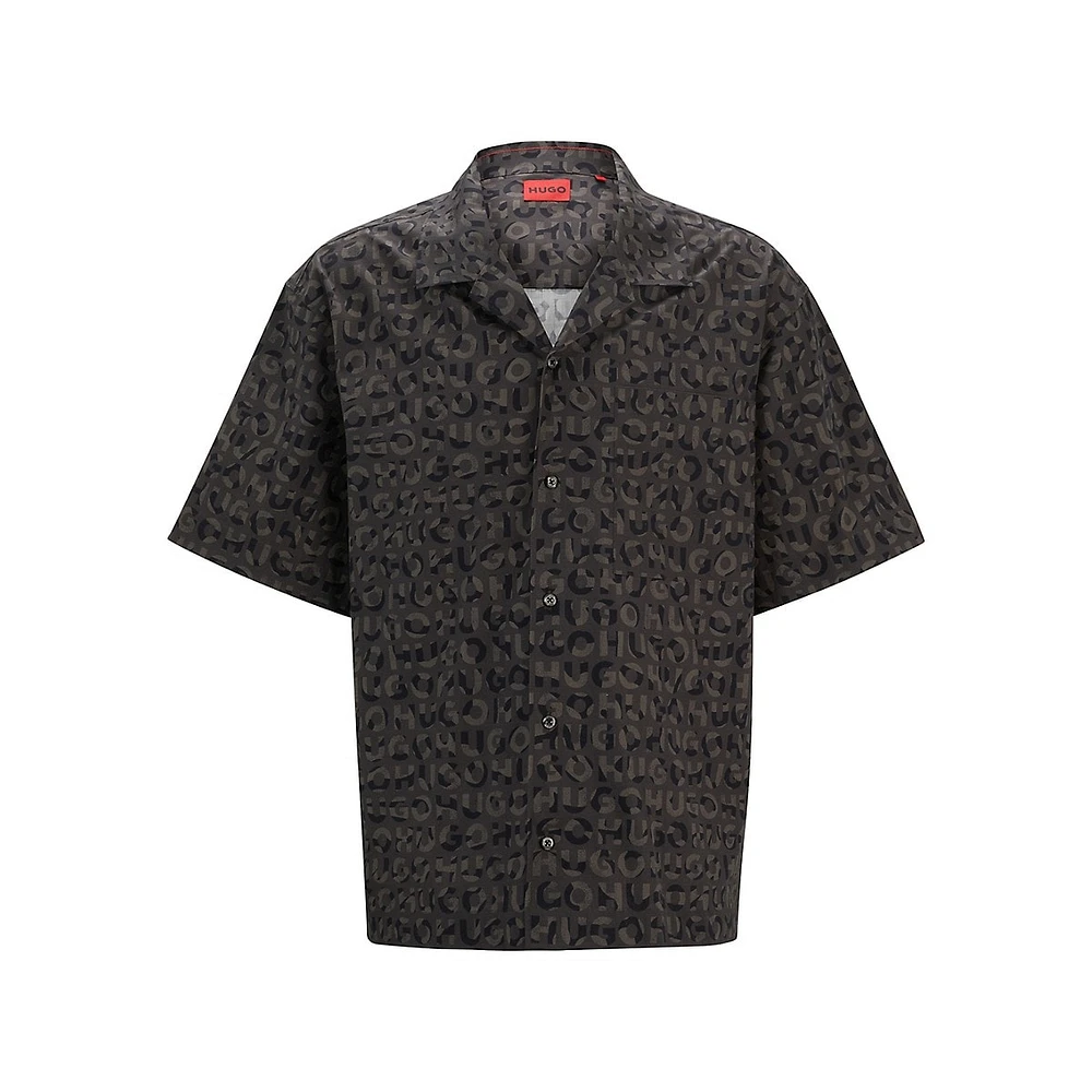 Oversized-Fit Logo-Print Short-Sleeve Poplin Shirt