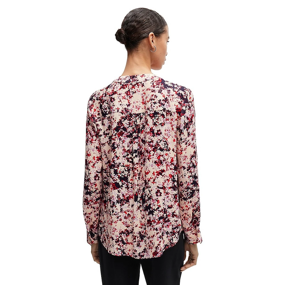 Floral-Print Satin Blouse