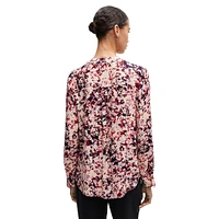 Floral-Print Satin Blouse