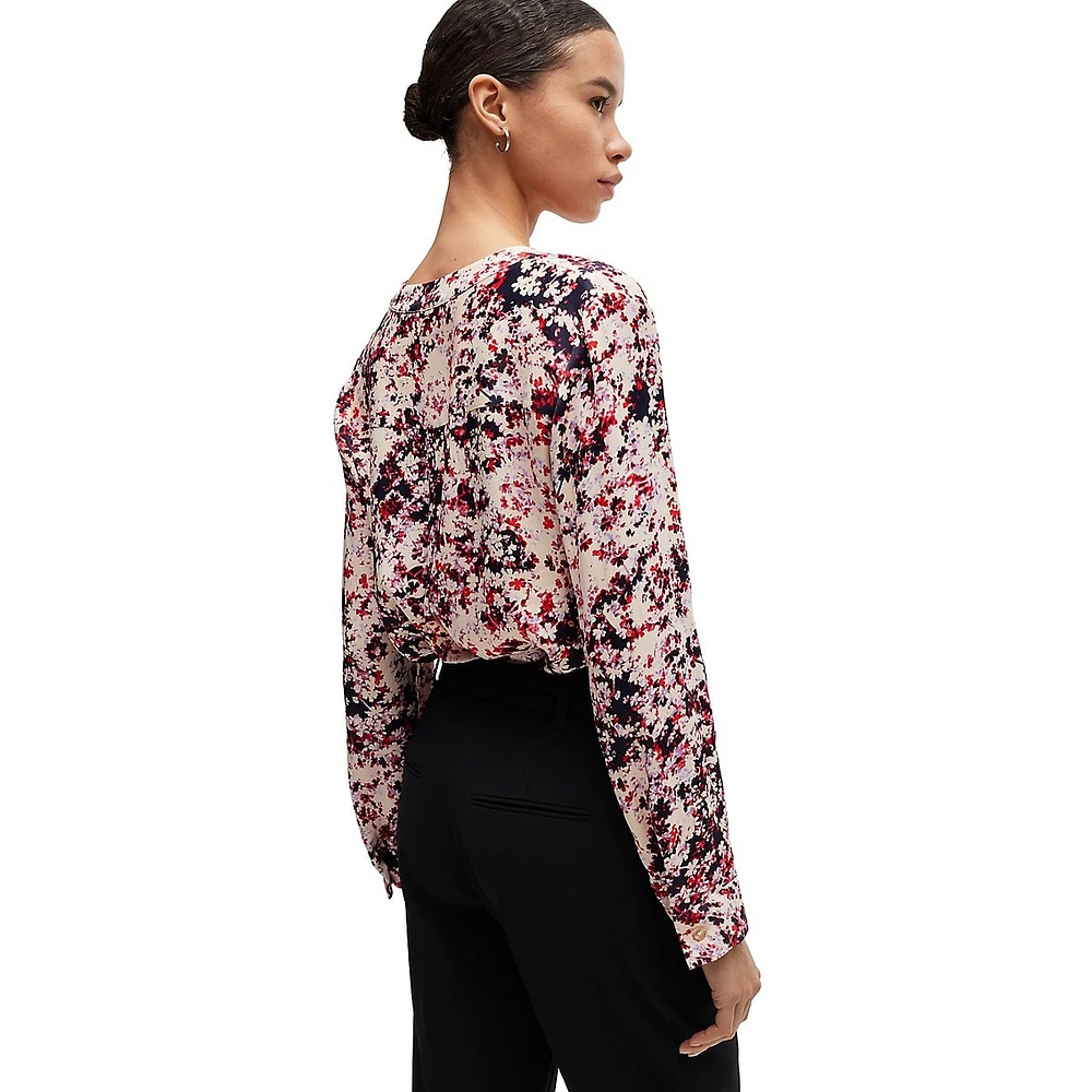 Floral-Print Satin Blouse