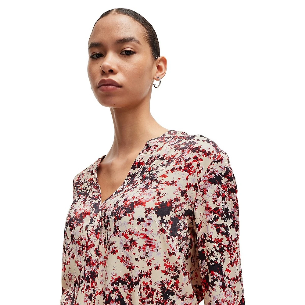 Floral-Print Satin Blouse