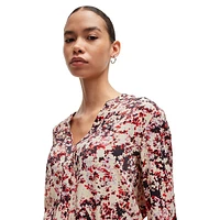 Floral-Print Satin Blouse