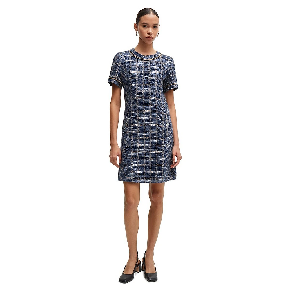 Tweed Check Shift Dress