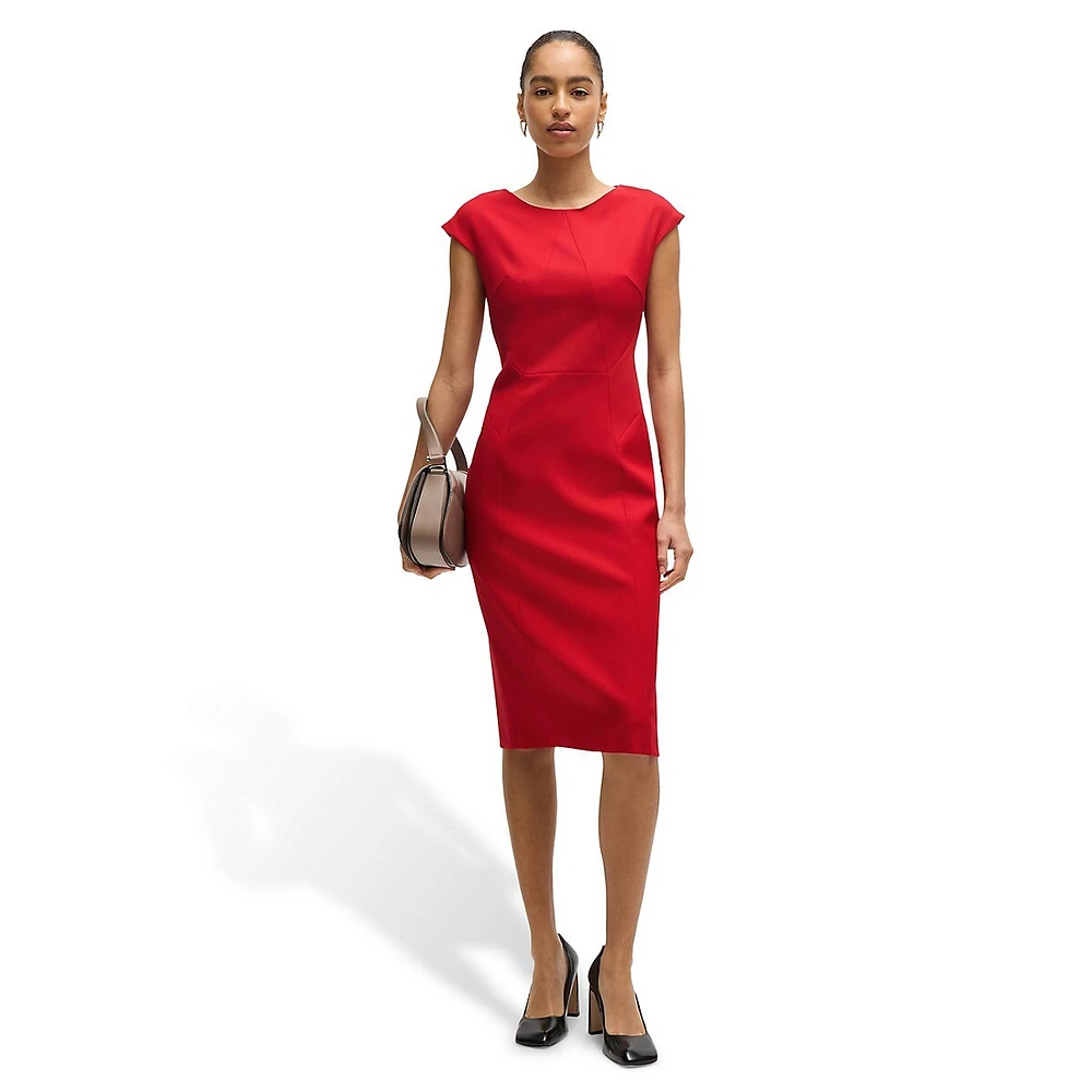 Virgin-Wool Twill Cap-Sleeve Sheath Dress