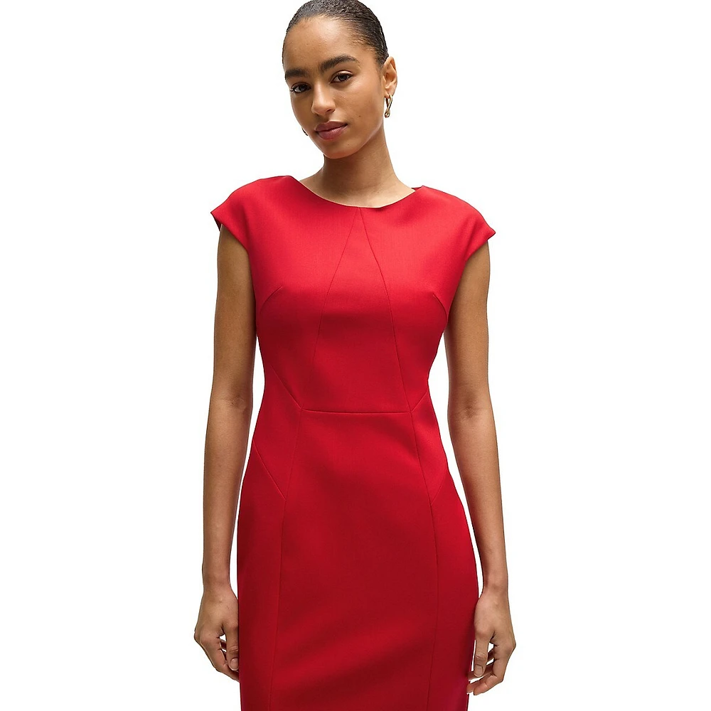 Virgin-Wool Twill Cap-Sleeve Sheath Dress