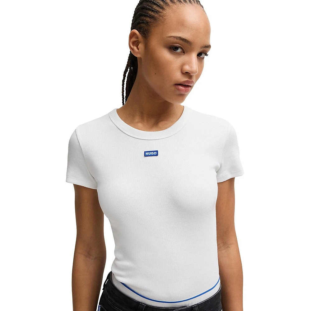 Slim-Fit Stretch-Cotton Logo Badge T-Shirt