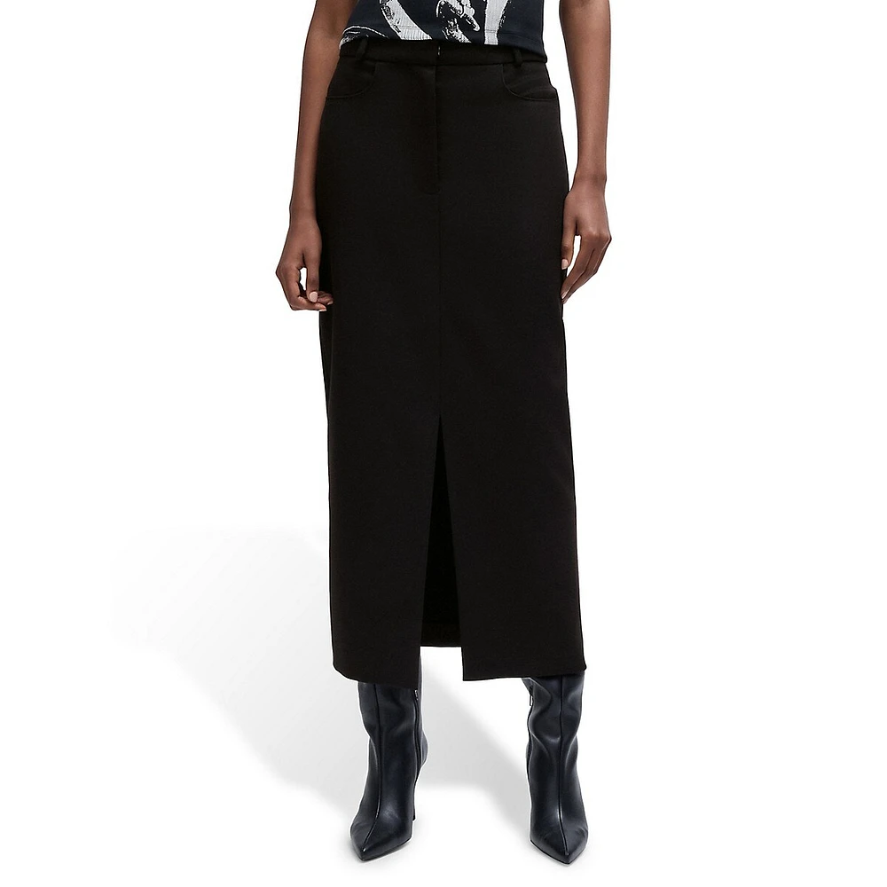 Front-Slit Stretch Maxi Skirt