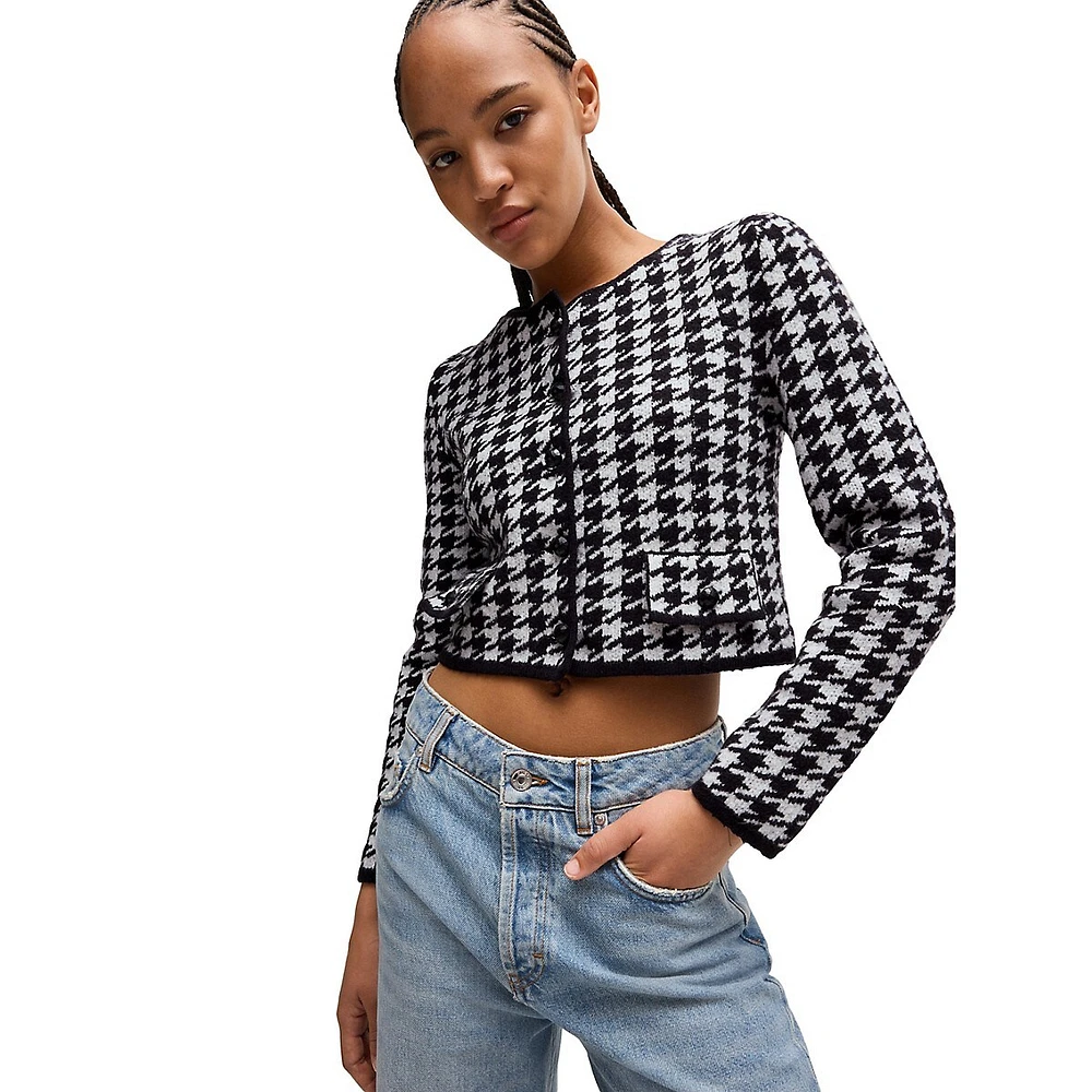 Houndstooth Cropped Cardigan