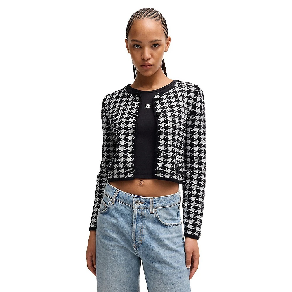 Houndstooth Cropped Cardigan