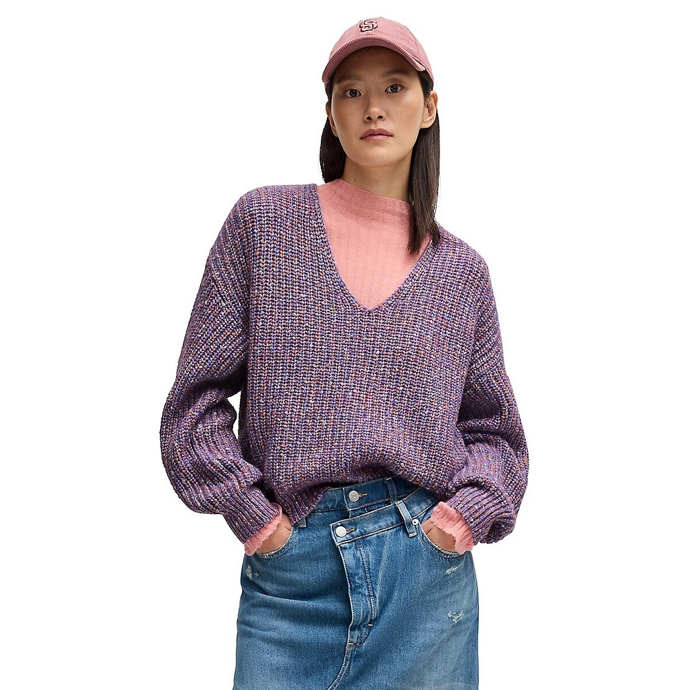 Relaxed-Fit V-Neck Rib-Knit Sweater