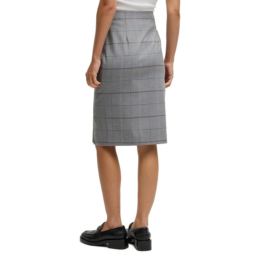 Checked Stretch Pencil Skirt