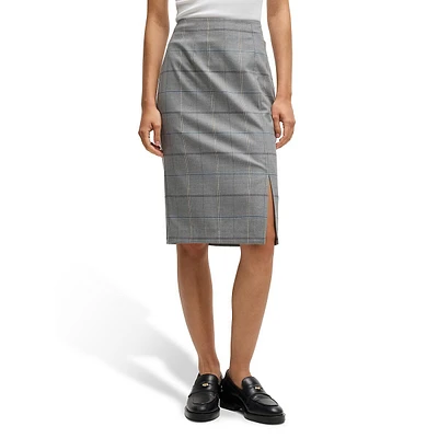 Checked Stretch Pencil Skirt