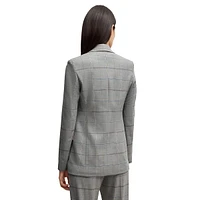 Stretch Double-Breasted Check Blazer