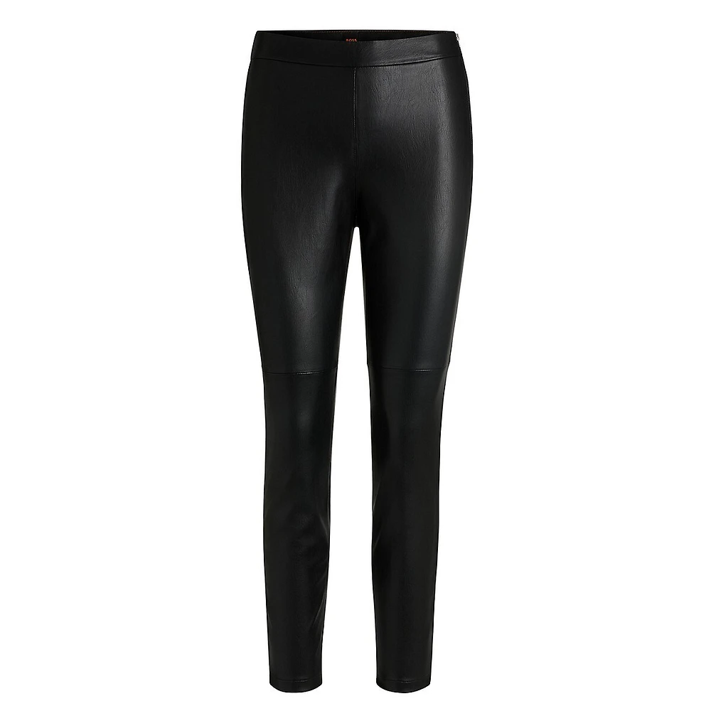 Paneled Slim-Leg Faux Leather Pants