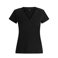 Embellished V-Neck Cotton T-Shirt