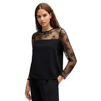 Lace Bodice & Sleeve Crepe Georgette Top