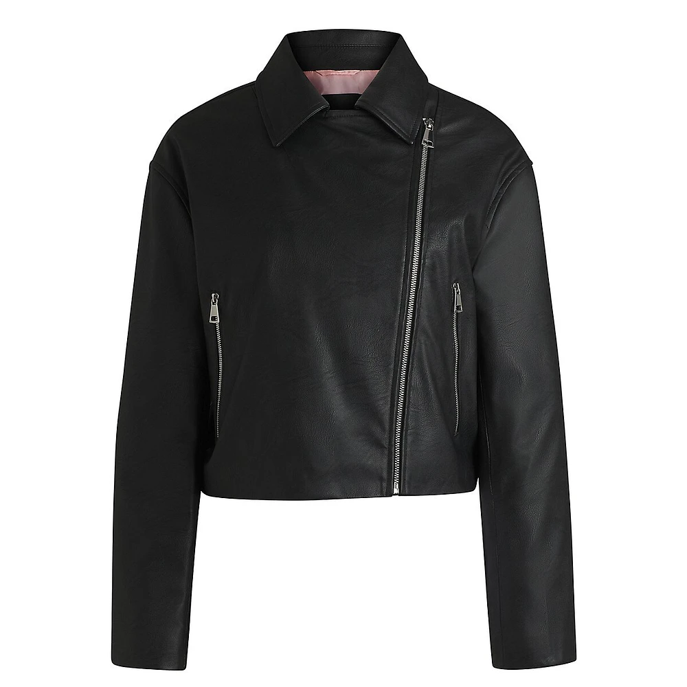 Faux-Leather Biker-Style Jacket