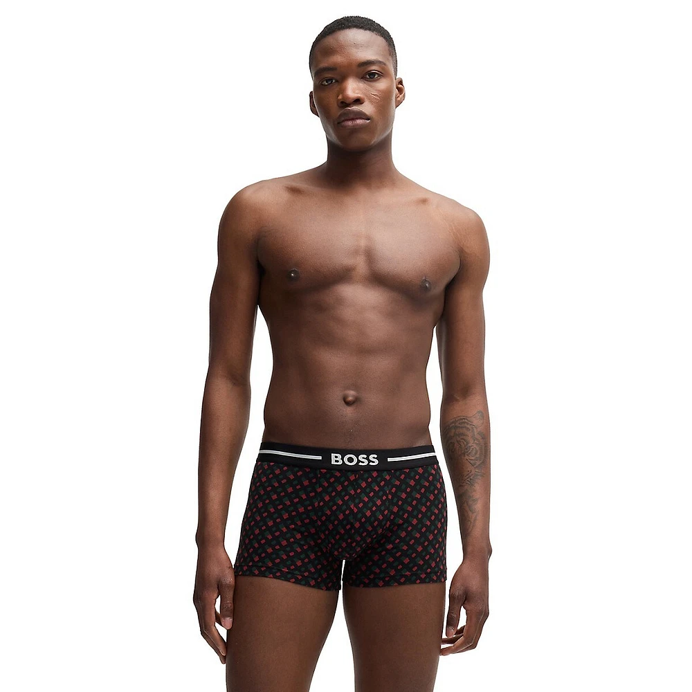 3-Pack Stretch-Cotton Logo-Waist Trunks