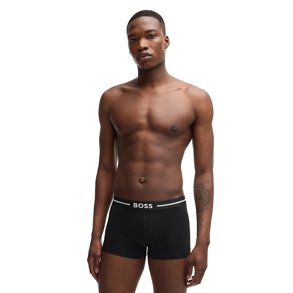 3-Pack Stretch-Cotton Logo-Waist Trunks