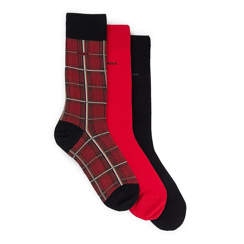 Men's Three-Pair Of Regular-Length Socks With Logo Details