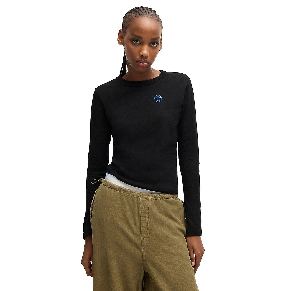 Long-Sleeve Smiley-Face Logo Top