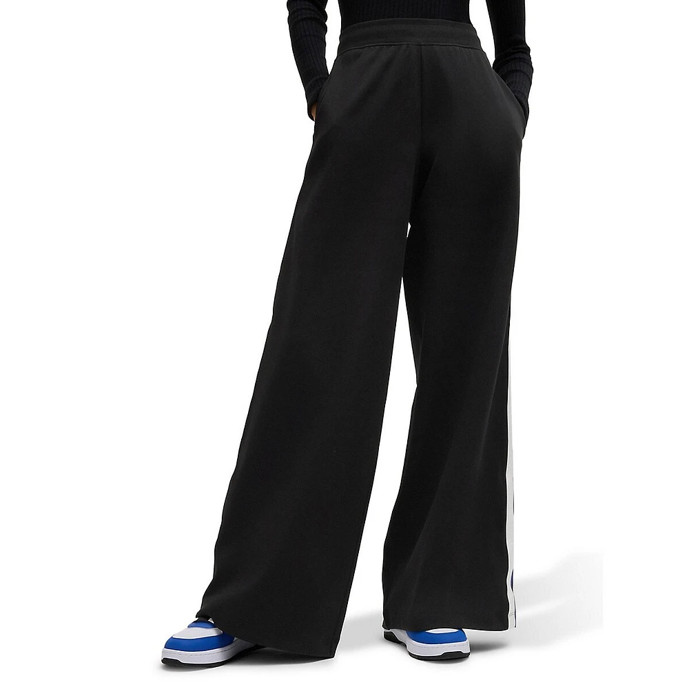 Wide-Leg Stretch-Cotton Logo Tape Track Pants