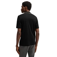 Zip-Neck Interlock Cotton Polo Shirt