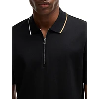 Zip-Neck Interlock Cotton Polo Shirt