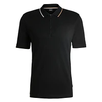 Zip-Neck Interlock Cotton Polo Shirt